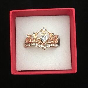 Gold Crown Ring with Clear Stones